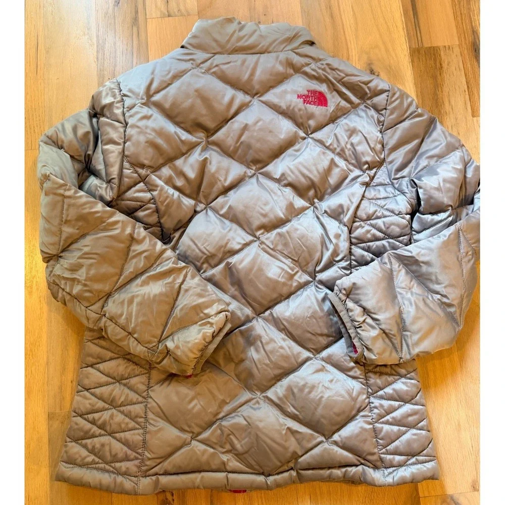 The North Face 550 Down Jacket Girls XL 18 Metallic Silver Pink Puffer Quilted